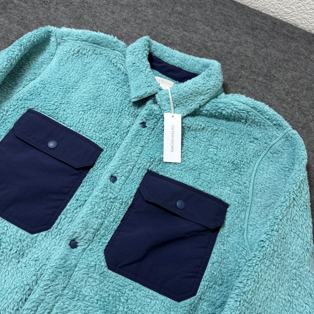 NEW Outerknown High Cloud Sherpa Fleece Shirt Jacket Aqua Blue Mens M 1580003 - Picture 2 of 7